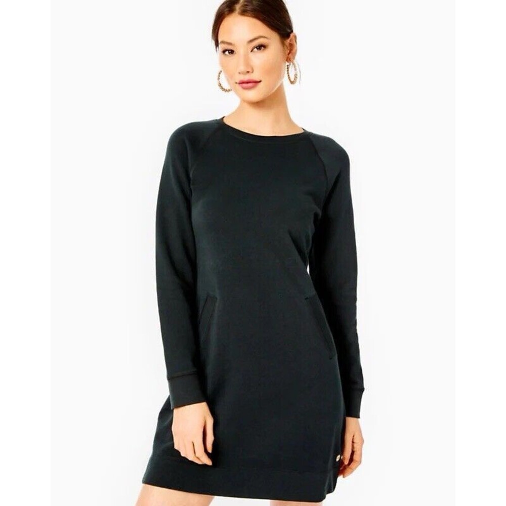 Lilly Pulitzer Casual Solid Black Preppy BEACH COMBER DRESS Pullover Pockets XS